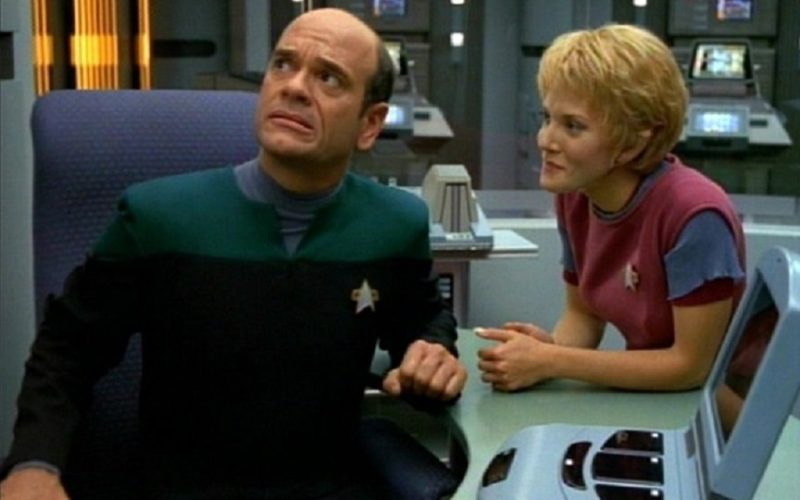 The doctor and Kes in The Swarm
